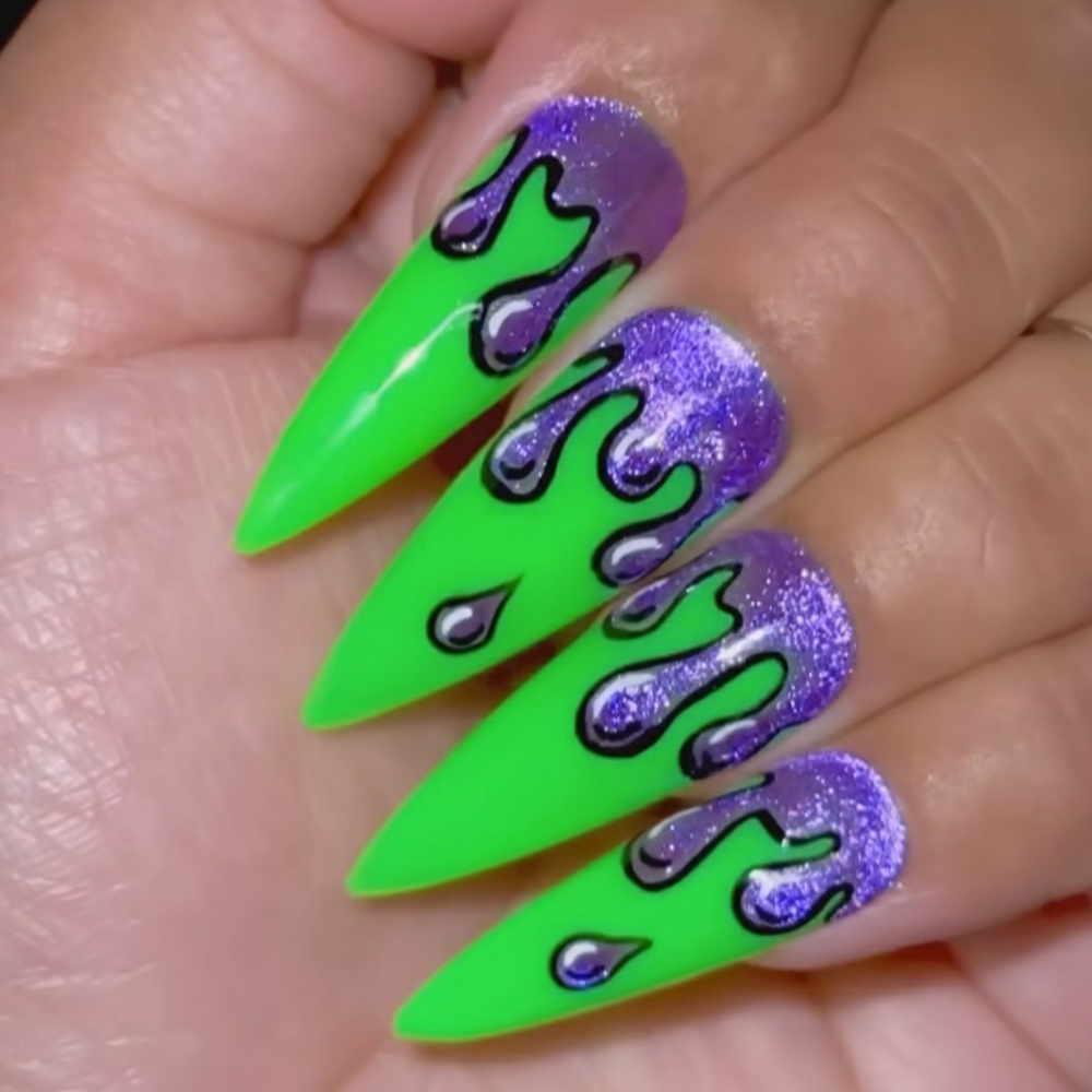Handmade XXL stiletto glow in the dark & cat eye gel press on nails.